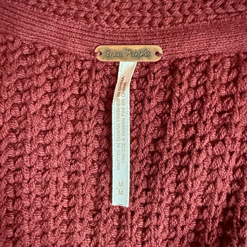 Free People Deep Red Open-Front Cardigan - Picture 2 of 3